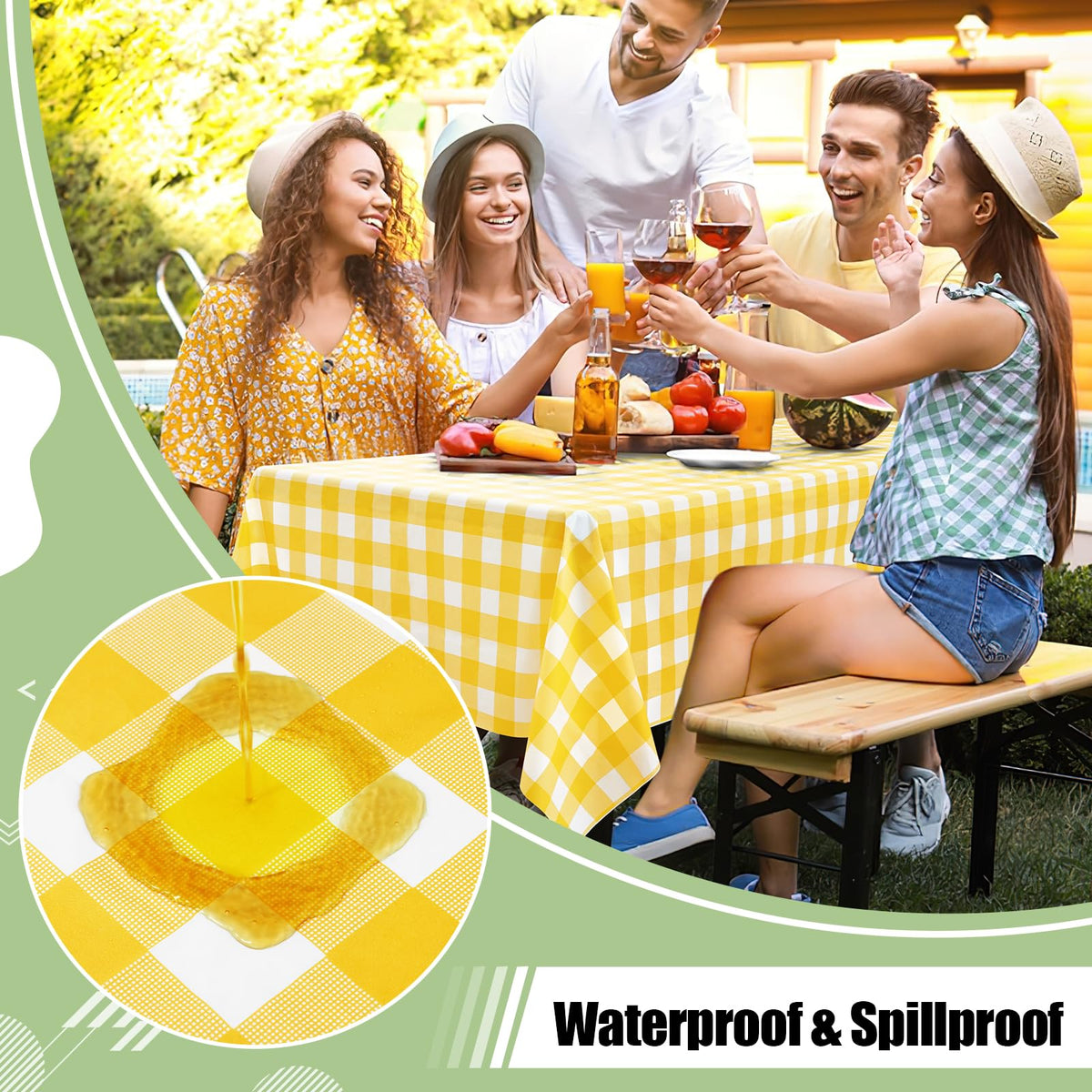 Misaya waterproof tablecloth for dining, protecting tables from spills.