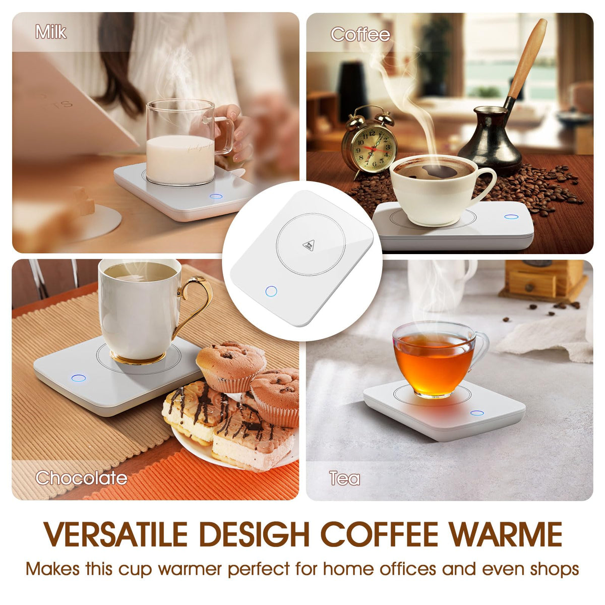 Misby Mug Warmer features thermal glass layer to resist spills and simplify cleaning.