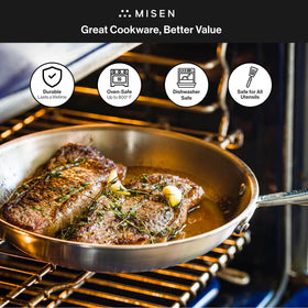 Misen 5-Ply 12-inch frying pan stay-cool handle stays comfortable while cooking