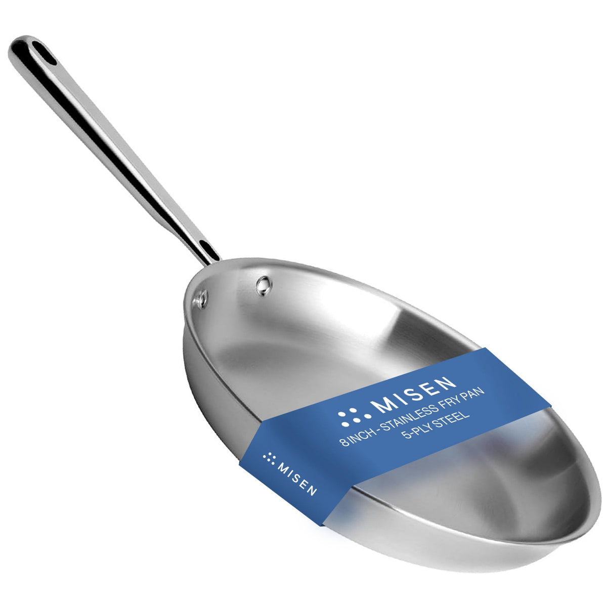 Misen 5-Ply 8-Inch frying pan in action showing even heat for crisp searing on any stove.