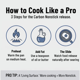 Misen Carbon Nonstick Skillet surface safe for metal utensils during cooking.
