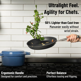 Misen Carbon Nonstick Skillet open flame grilling and open flame use.