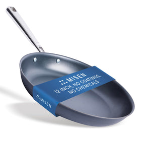 Misen Carbon Nonstick Skillet top view shows broad 12-inch surface for family meals.
