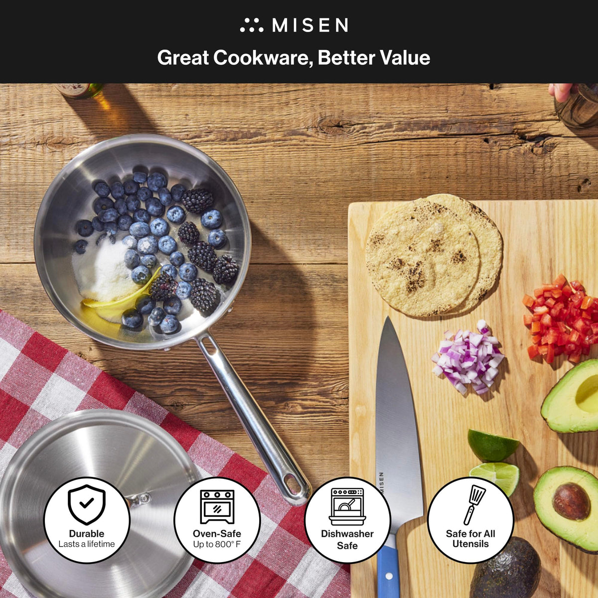Misen curved bottom prevents sticking and burning during stirring.