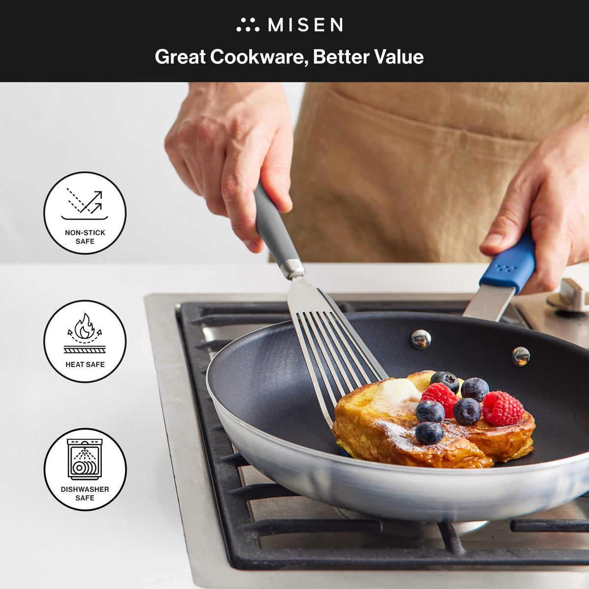 Misen Fish Spatula wide-slotted surface aids draining while flipping