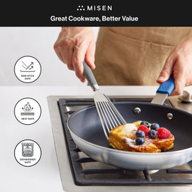 Misen Fish Spatula wide-slotted surface aids draining while flipping