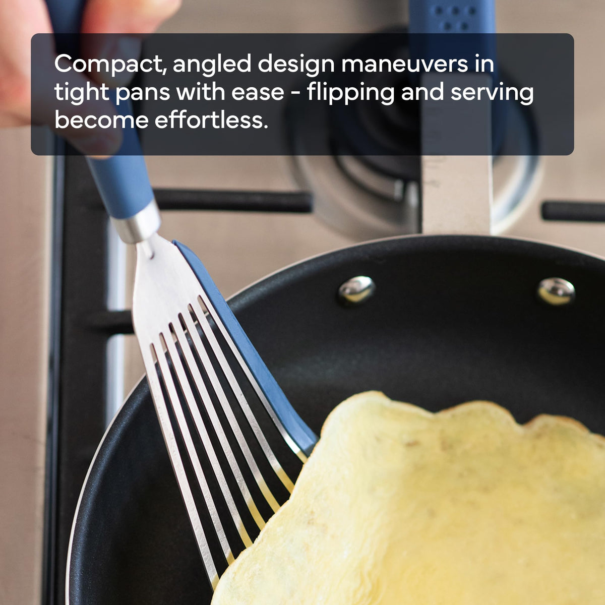 Close-up of Misen silicone grip on the spatula for secure handling