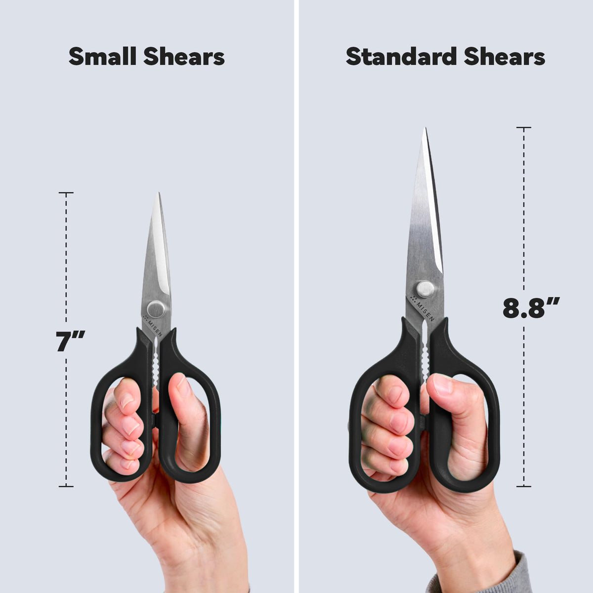 Misen Heavy Duty Kitchen Shears compact storage fits neatly in a drawer or hook.