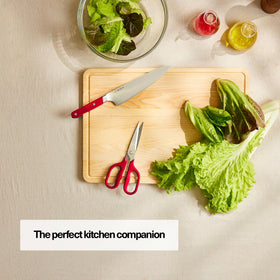 Misen shears snip fresh herbs for quick prep.