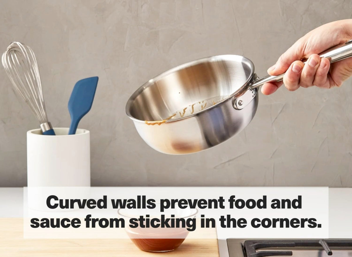Misen rounded interior reduces sticking and simplifies cleaning.