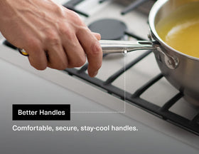 Misen saucier 5-ply construction ensuring even heat distribution for sauces.