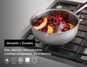 Misen saucier with stay-cool handle for secure grip during cooking.