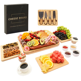 Miskoey charcuterie board bamboo base with knives for elegant entertaining.