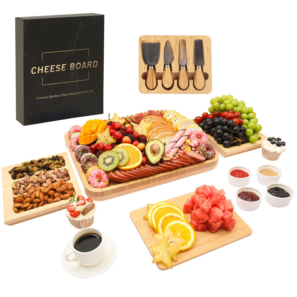 Miskoey charcuterie board bamboo base with knives for elegant entertaining.