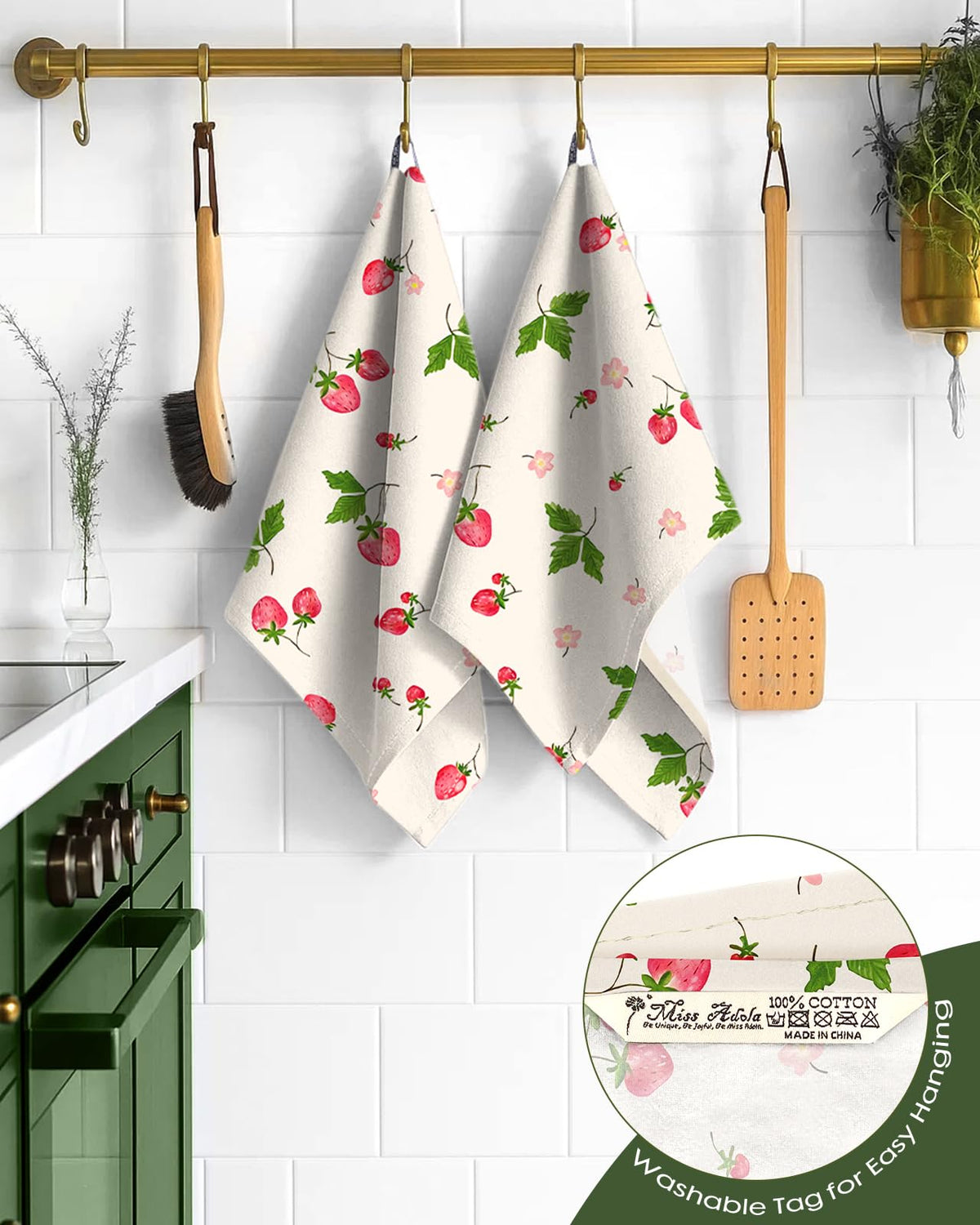 Miss Adola absorbent cotton towel dries fast to tackle spills.