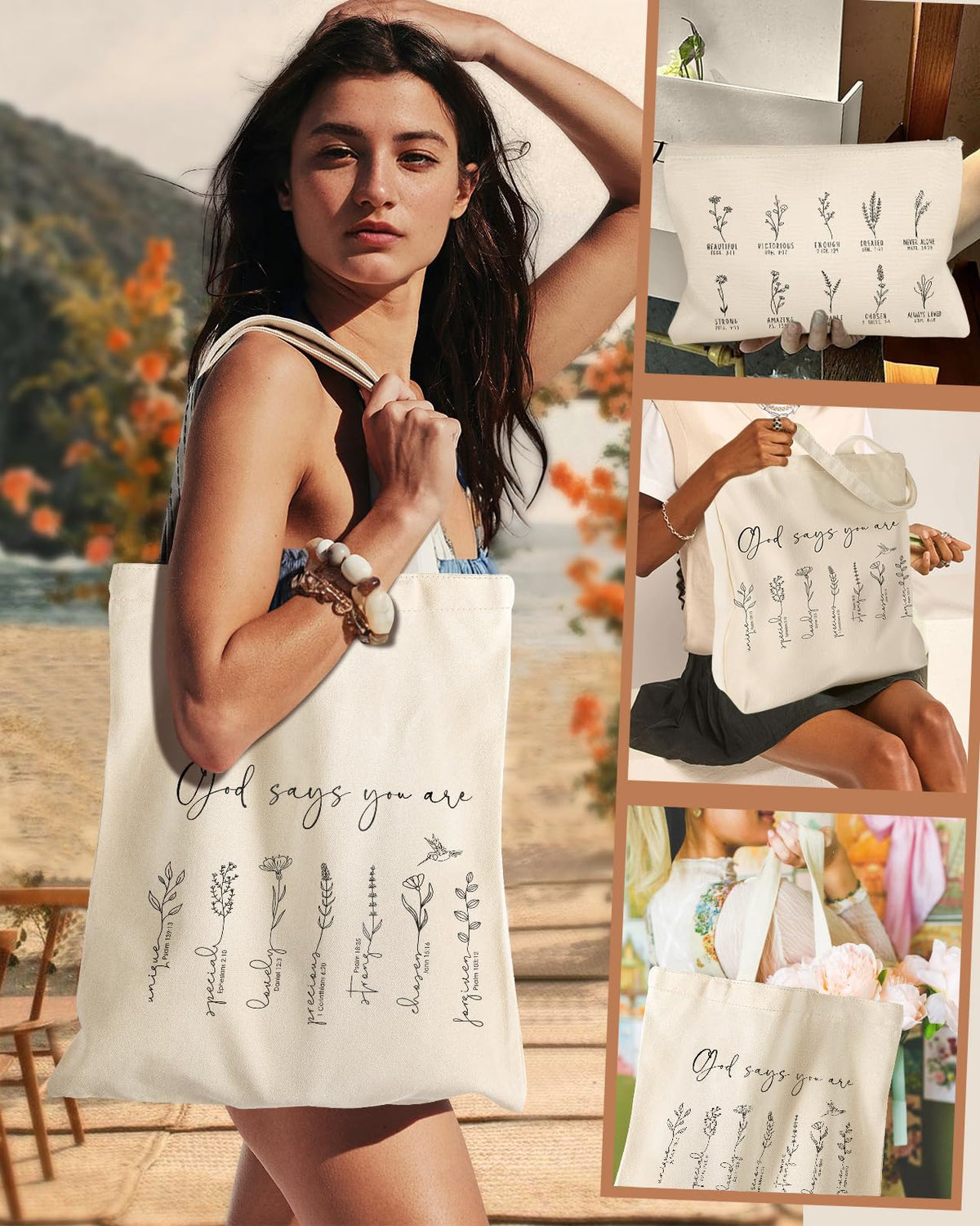 Miss Adola aesthetic canvas tote side view highlighting durable handles for daily carry.