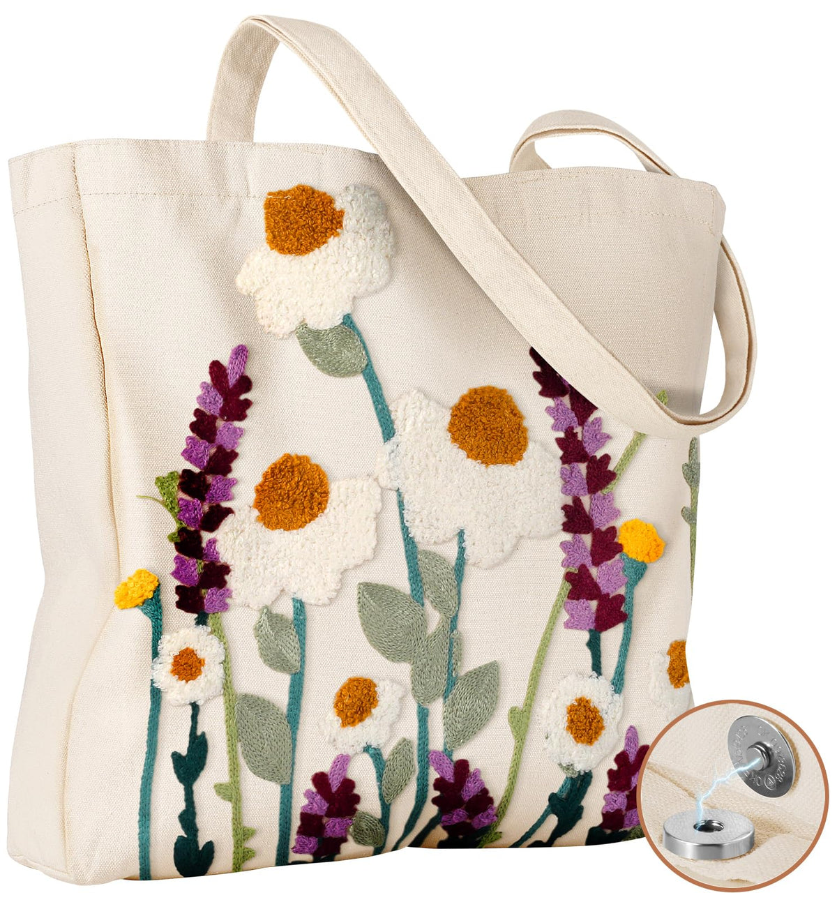 Miss Adola tote embroidery detail showing 3D floral texture for everyday style.