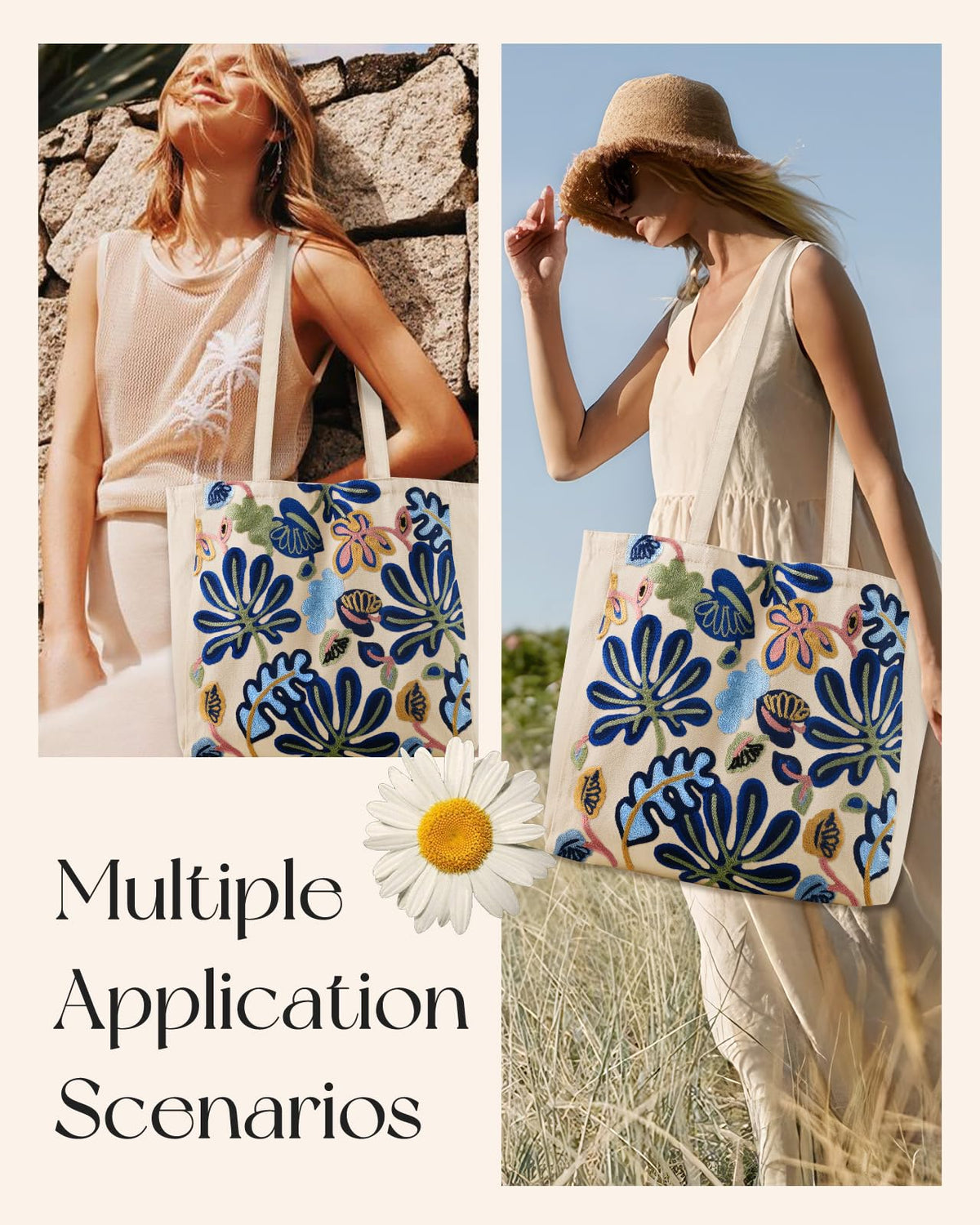 Miss Adola tote displays a unique floral design for versatile use