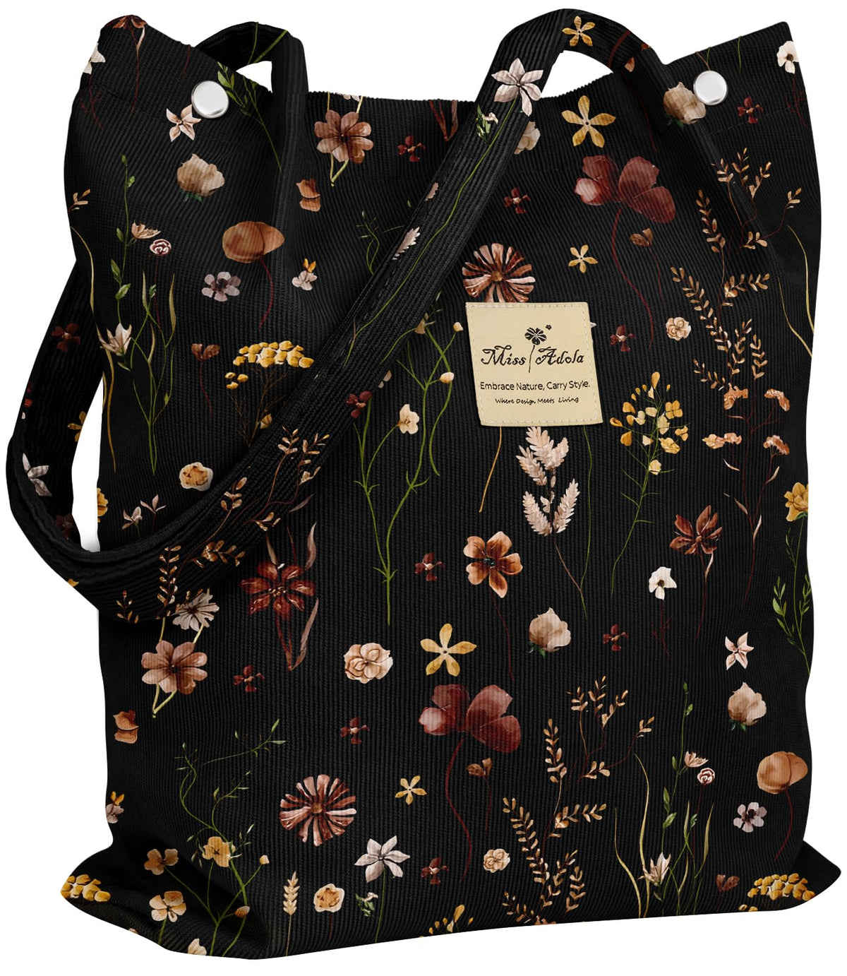 Miss Adola Corduroy Tote Bag front view, ideal for daily essentials.