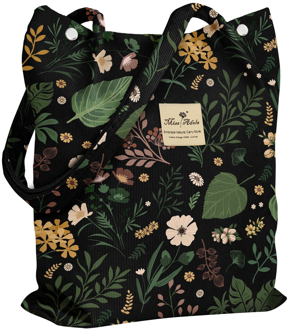 Miss Adola corduroy tote bag front view with ample space for daily essentials