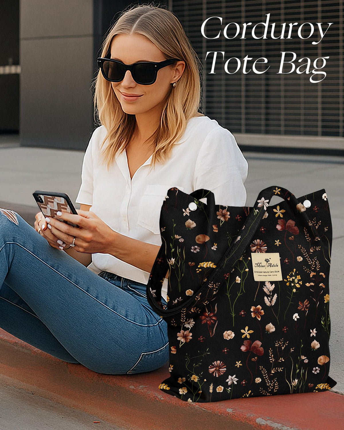 Miss Adola Corduroy Tote Bag for grocery runs and travel errands.