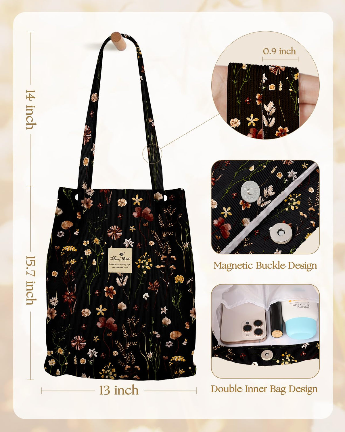 Miss Adola Corduroy Tote Bag worn with any outfit versatile daily companion.