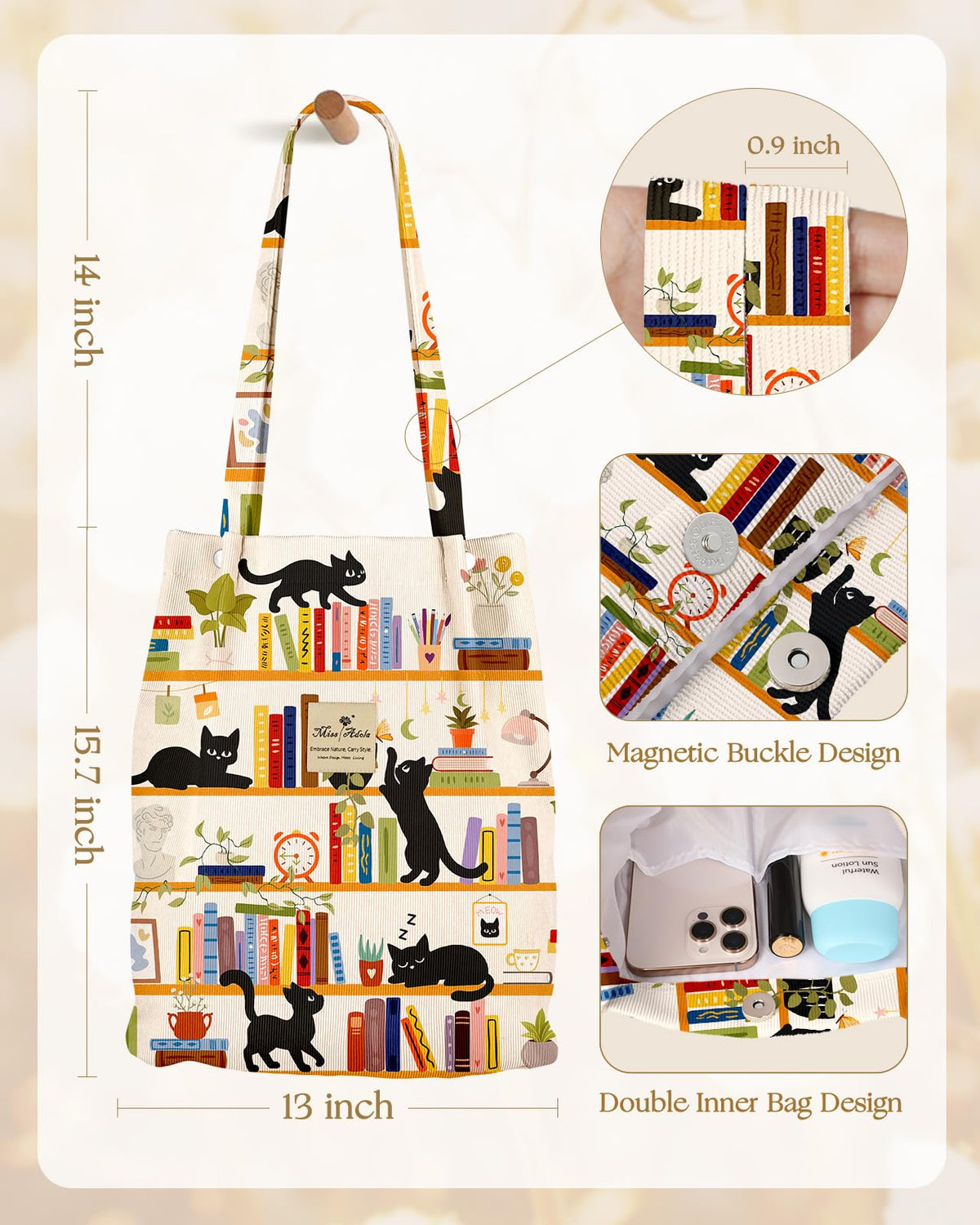 Miss Adola corduroy tote bag styled with office outfit