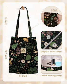 Miss Adola corduroy tote bag styled with Green PK Flower pattern