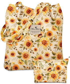 Miss Adola corduroy tote bag with sunflower detail, roomy for groceries and daily items
