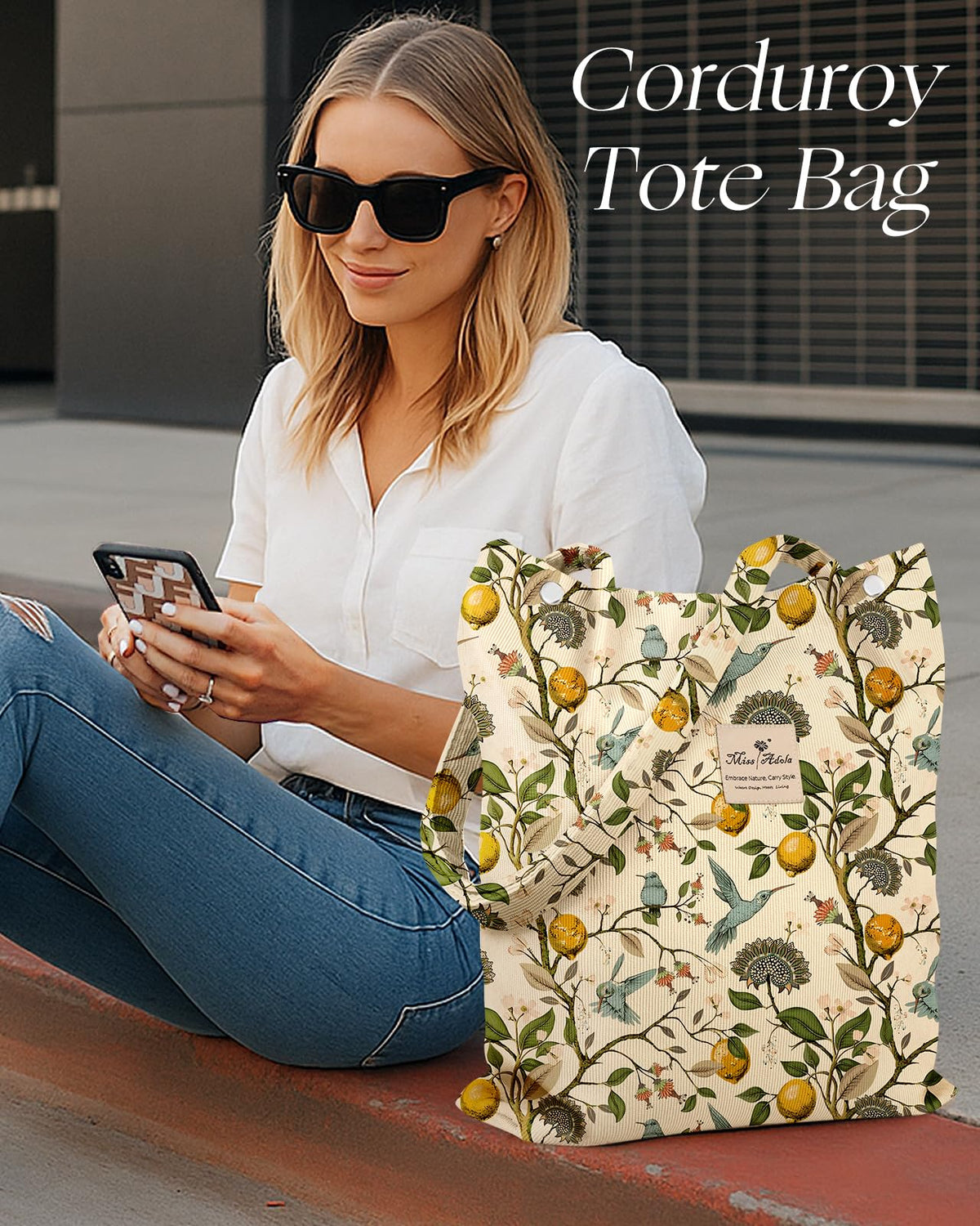 Miss Adola corduroy tote makes a thoughtful gift choice.