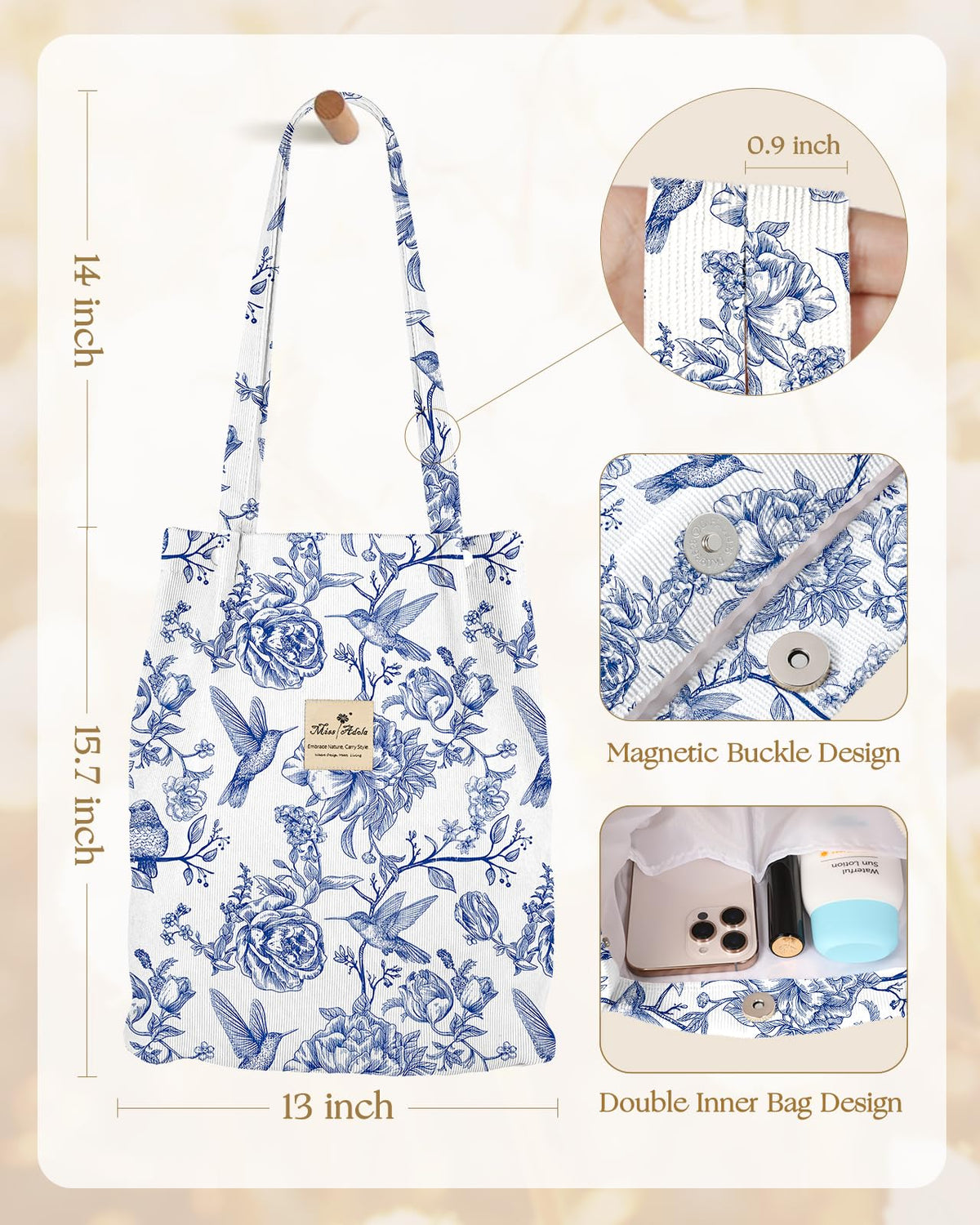 Miss Adola corduroy tote shoulder-ready for daily errands