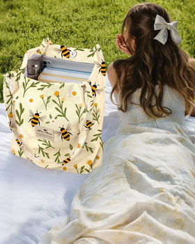 Miss Adola corduroy tote texture close-up shows durable fabric.