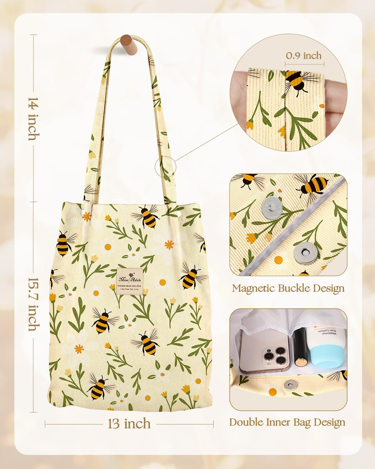 Miss Adola corduroy tote versatile style for any outfit.