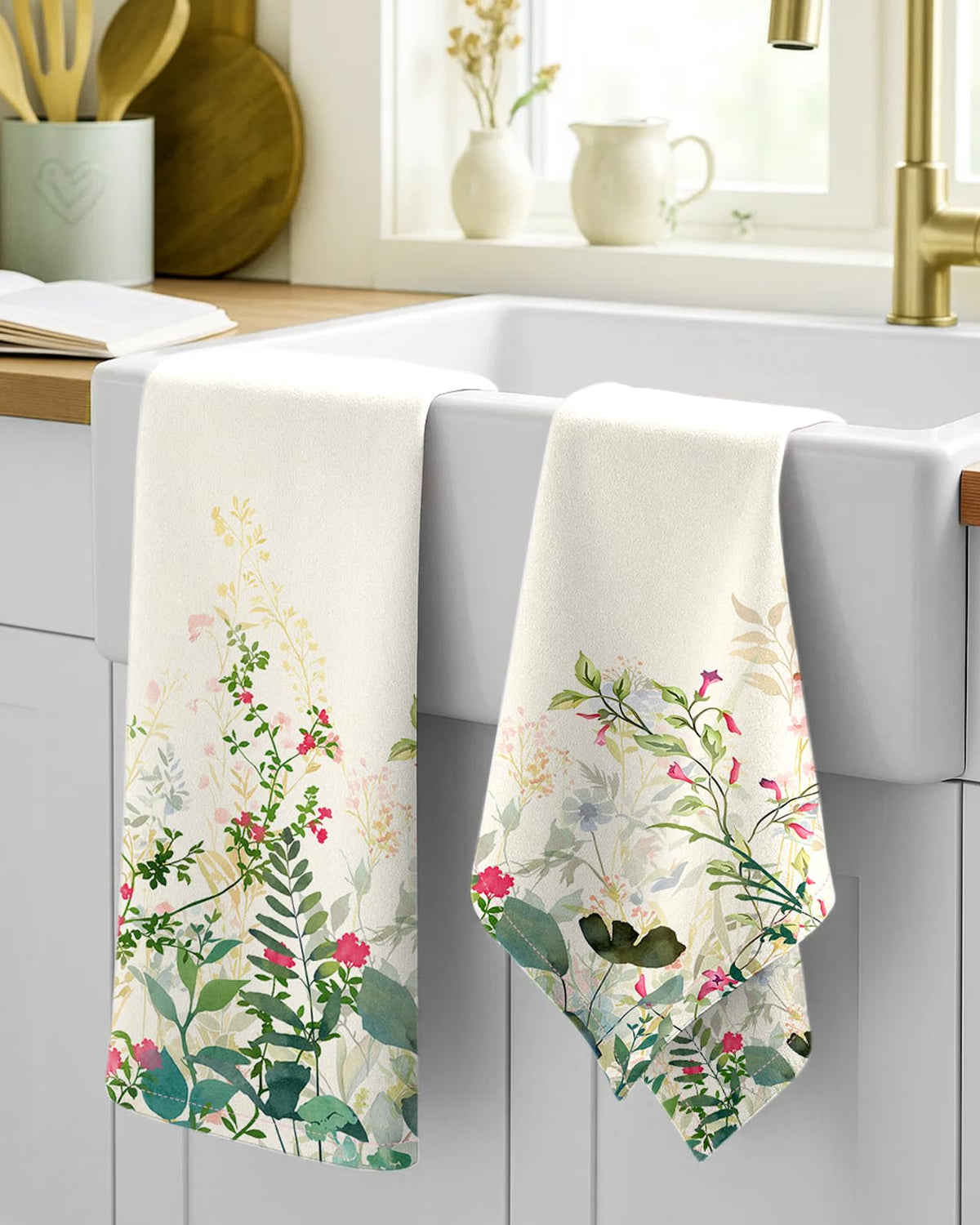 Miss Adola cotton kitchen towels with hanging loop for easy drying and storage