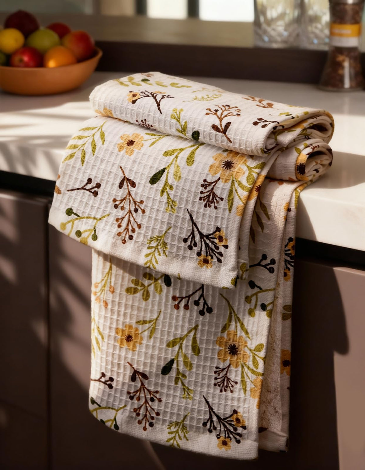 Miss Adola cotton waffle towel with floral pattern for absorbent kitchen drying
