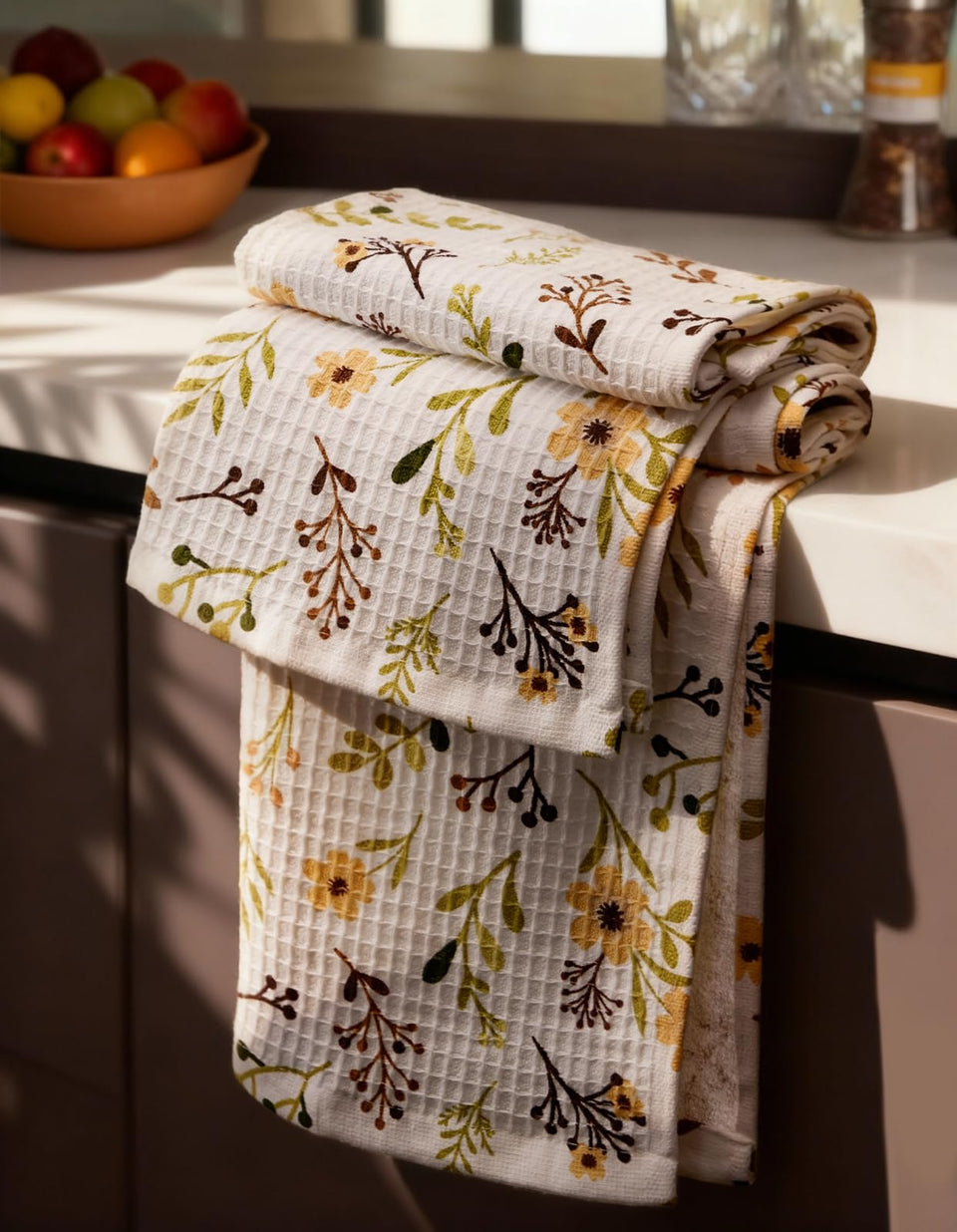 Miss Adola cotton waffle towel with floral pattern for absorbent kitchen drying