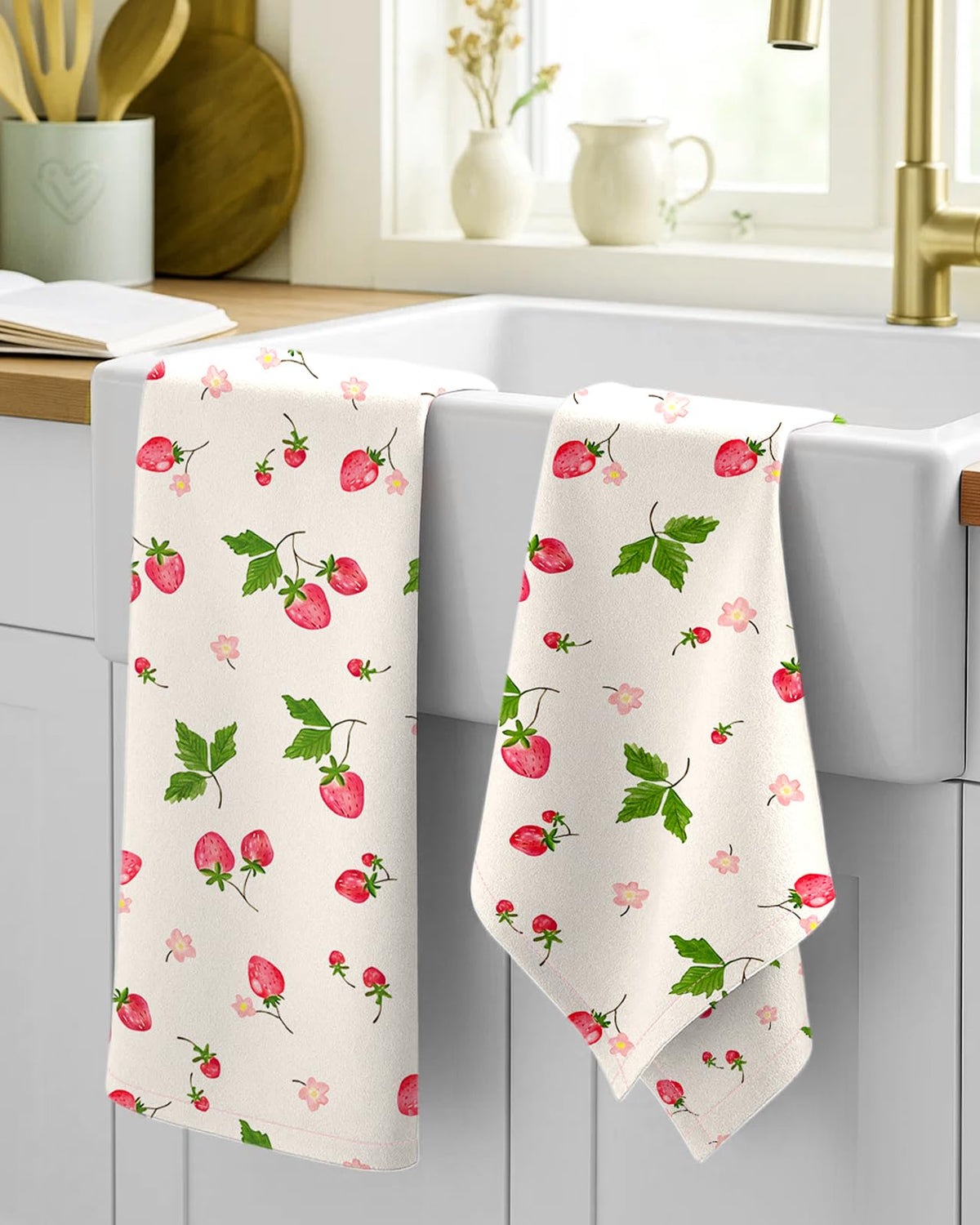 Miss Adola dish towel with hanging loop for easy drying and reach.