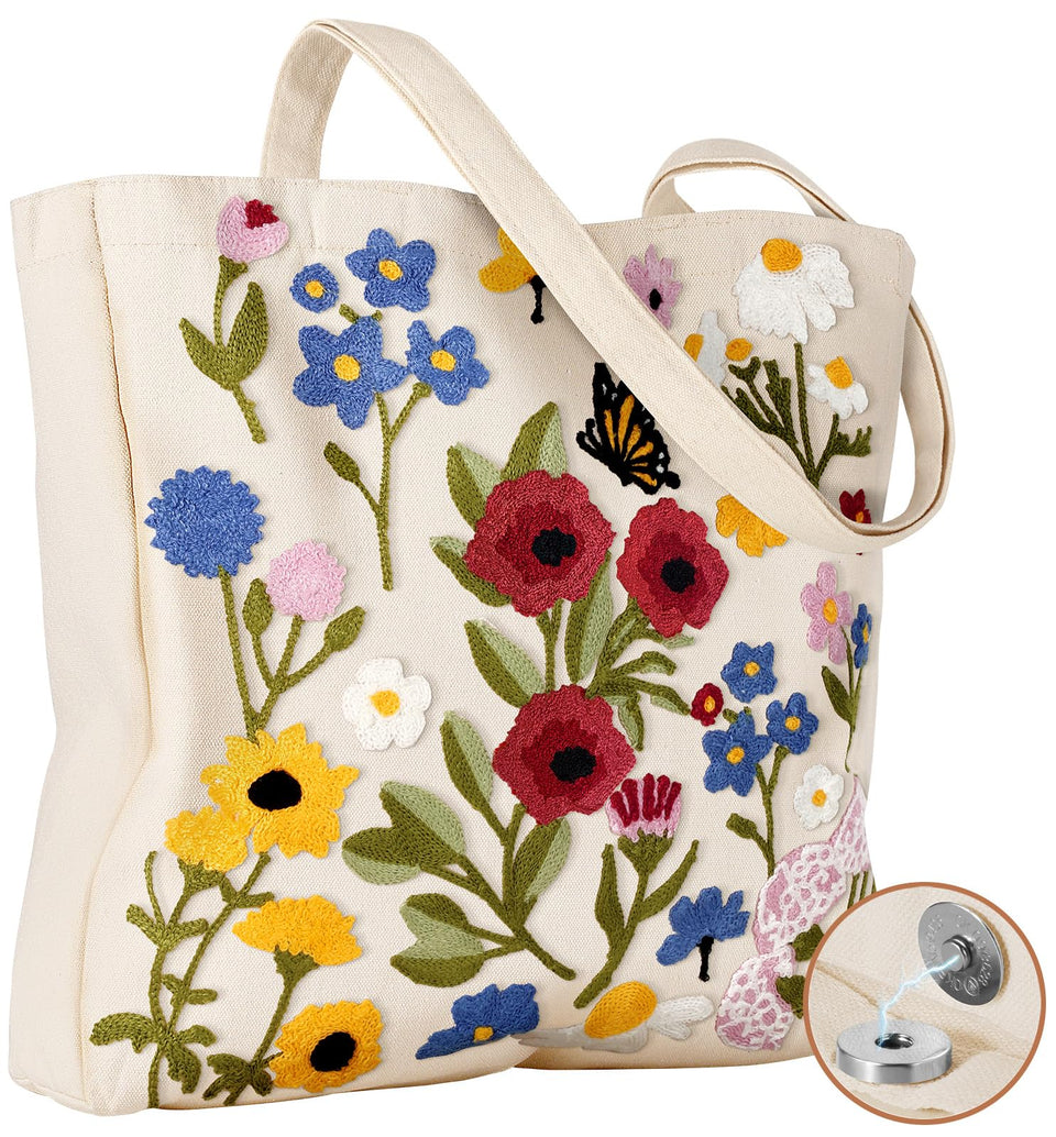 Miss Adola embroidery canvas tote with spacious interior for daily shopping