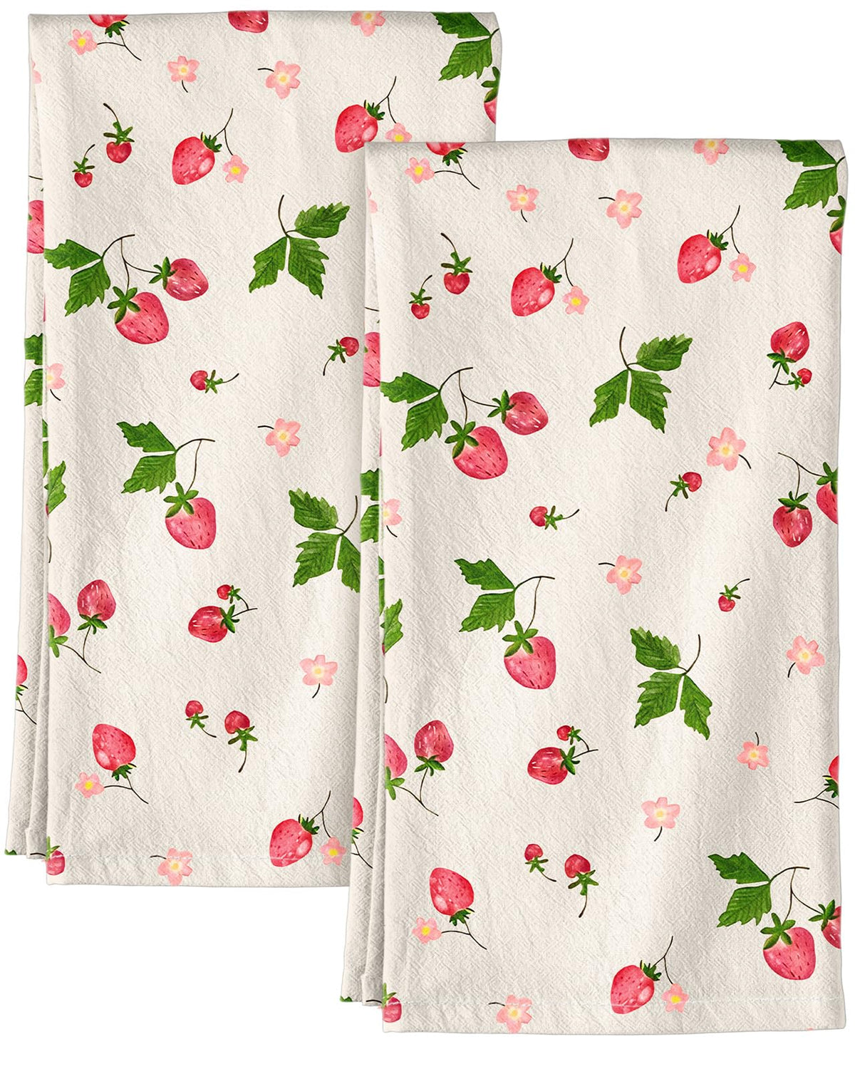 Miss Adola flour sack kitchen towel with strawberry pattern for vibrant kitchen decor.