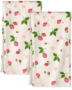 Miss Adola flour sack kitchen towel with strawberry pattern for vibrant kitchen decor.