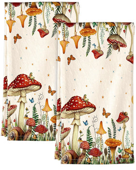 Miss Adola flour sack towels in spring mushroom moon design for stylish kitchen storage