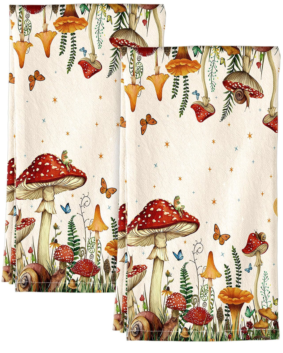 Miss Adola flour sack towels in spring mushroom moon design for stylish kitchen storage