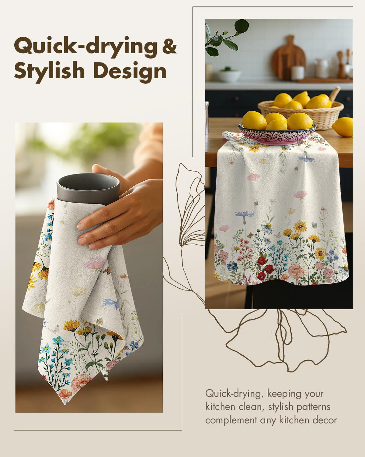 Miss Adola flour sack towel drying dishes without lint for clear glassware.
