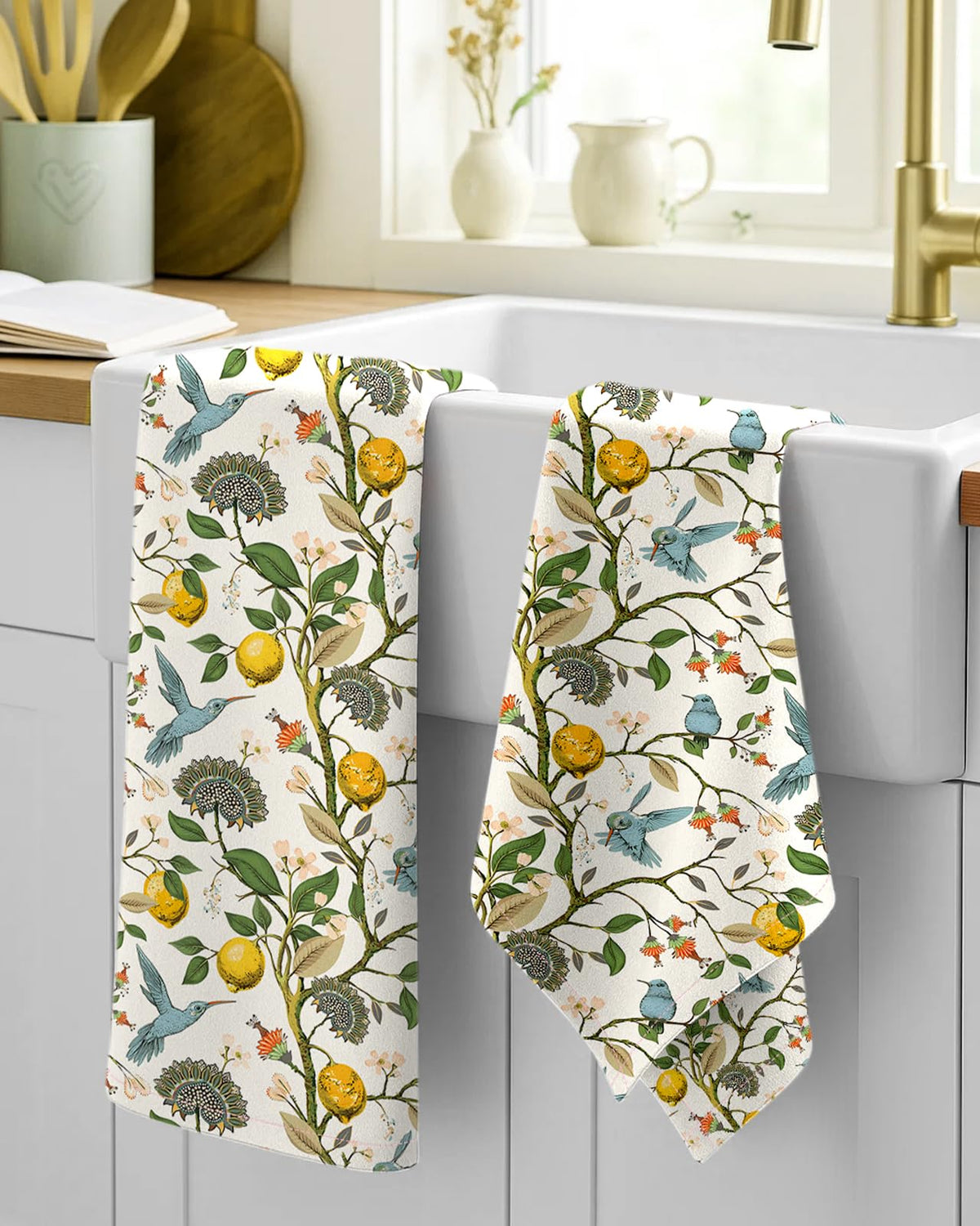 Miss Adola flour sack towel with hanging loop for easy access during cooking.