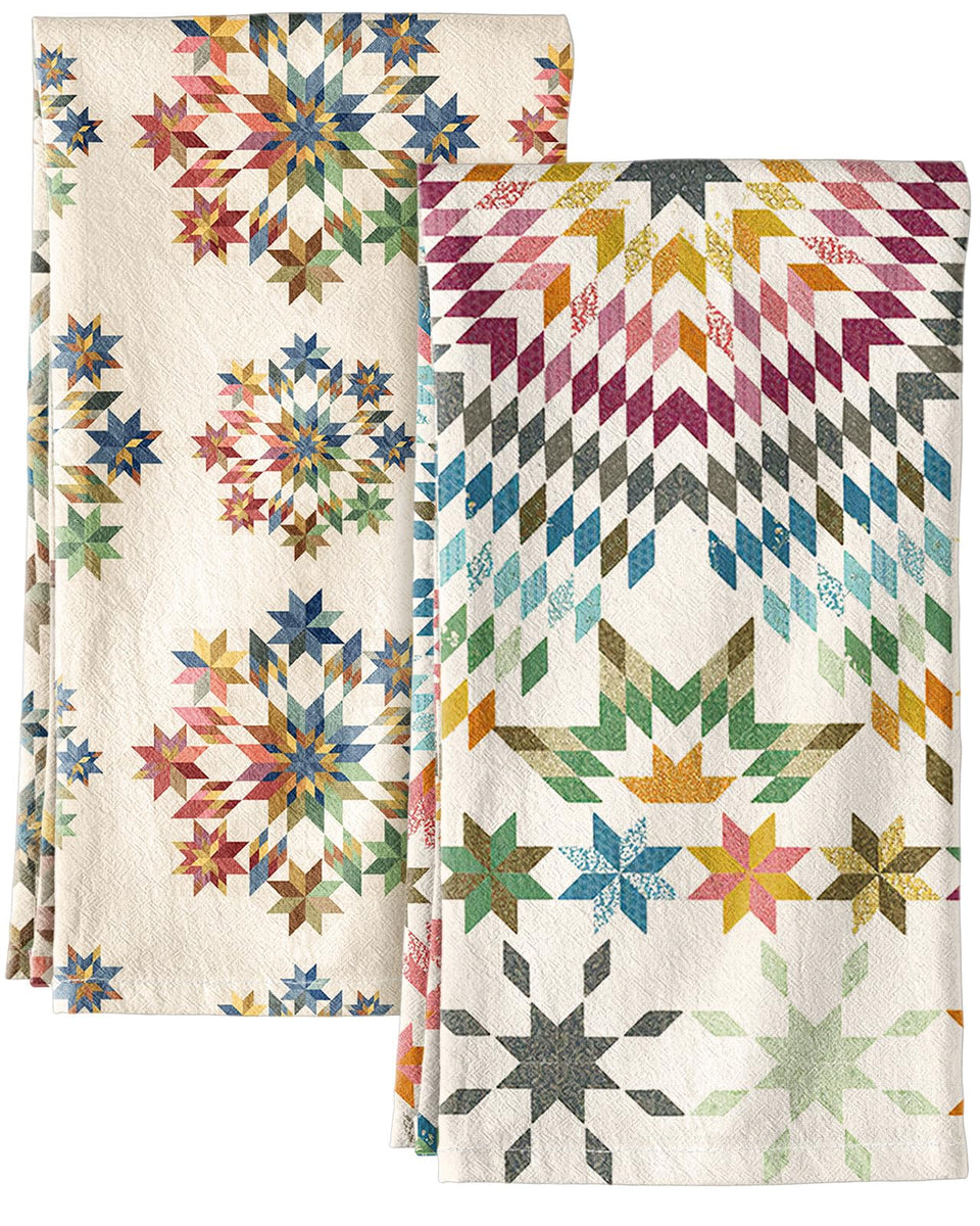 Miss Adola flour sack towels with geometric starburst pattern for stylish kitchen drying