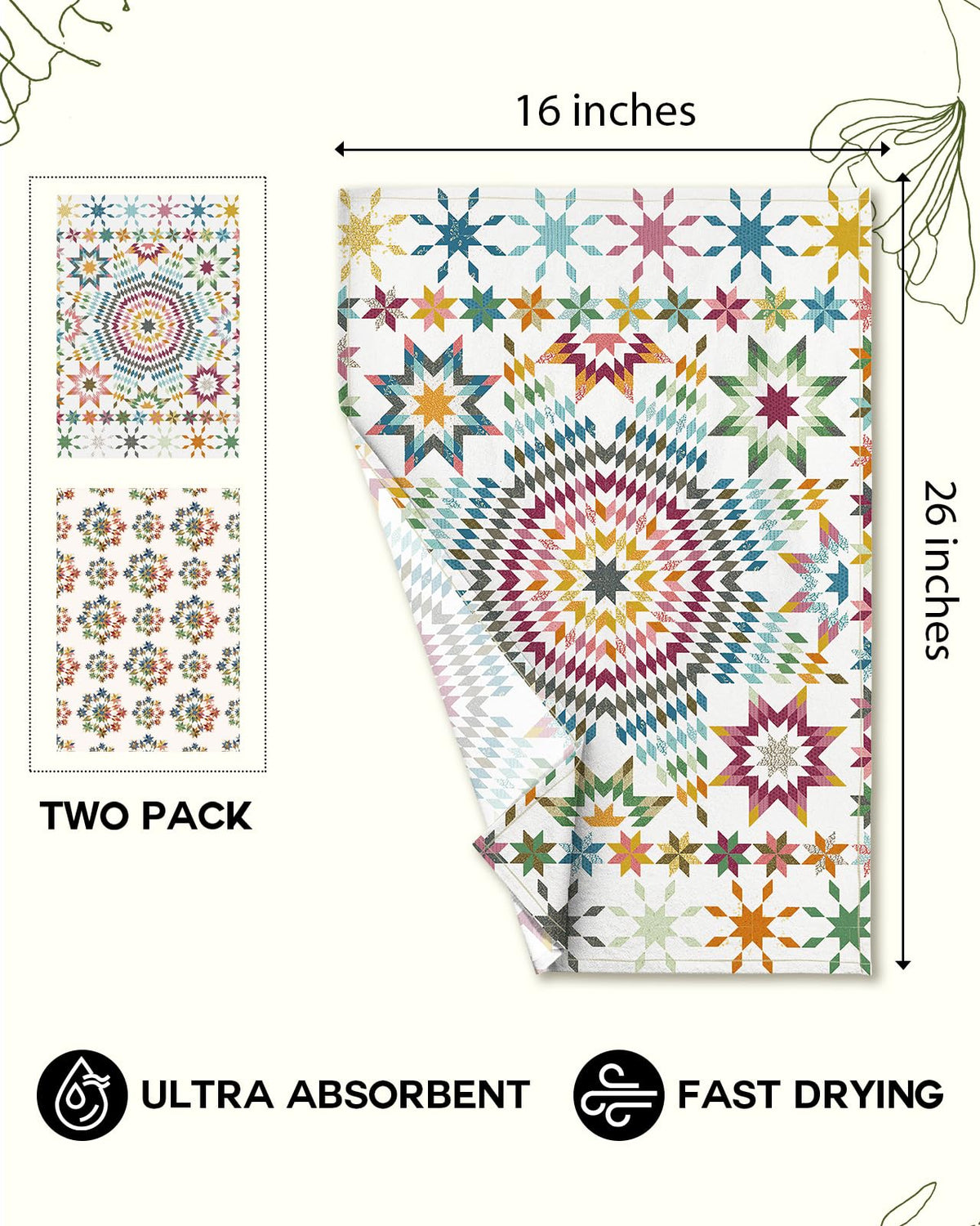 Miss Adola flour sack towels enhance boho kitchen decor with starburst motif