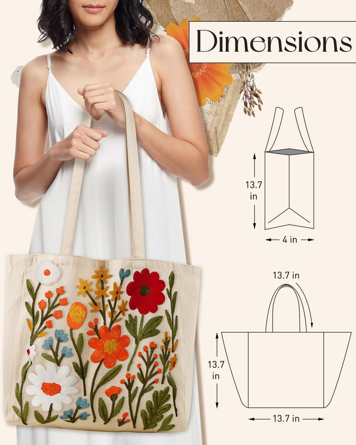 Miss Adola Flower Cluster Embroidery Tote with eye-catching floral motif for casual outings.
