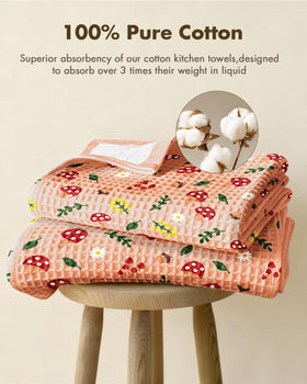 Miss Adola 16x25 inch cotton waffle towel shown in cozy kitchen ambiance