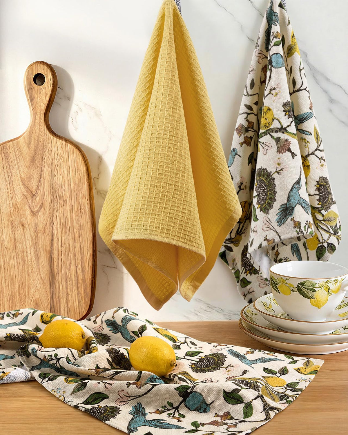 Miss Adola kitchen towel with hanging loop stores neatly on hooks