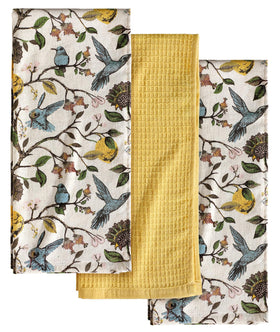 Miss Adola lemon-bird design towels add fresh kitchen style while drying dishes